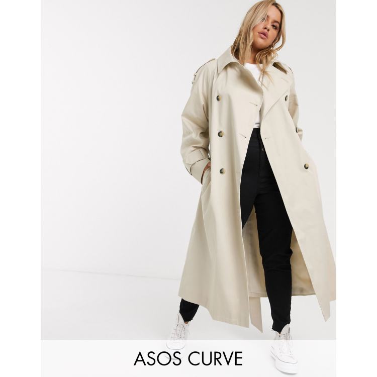 ASOS DESIGN longline trench coat in stone