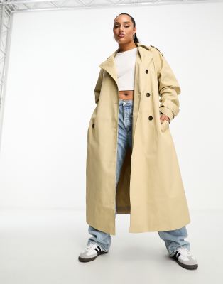 ASOS DESIGN Curve longline trench coat in stone