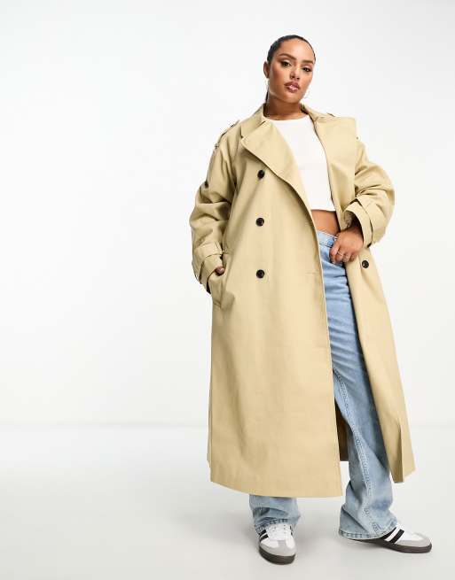 ASOS DESIGN Curve longline trench coat in stone