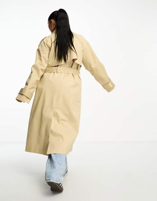 ASOS DESIGN Curve longline trench coat in stone