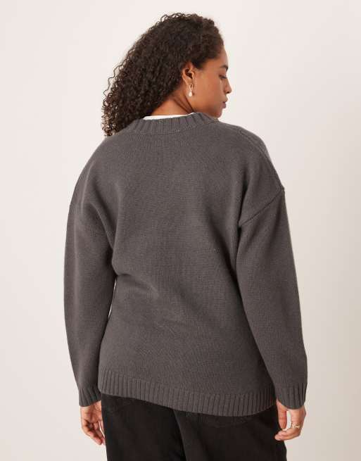 ASOS DESIGN Curve longline waisted cardigan in premium lambswool in charcoal - CHARCOAL, 4 of 4