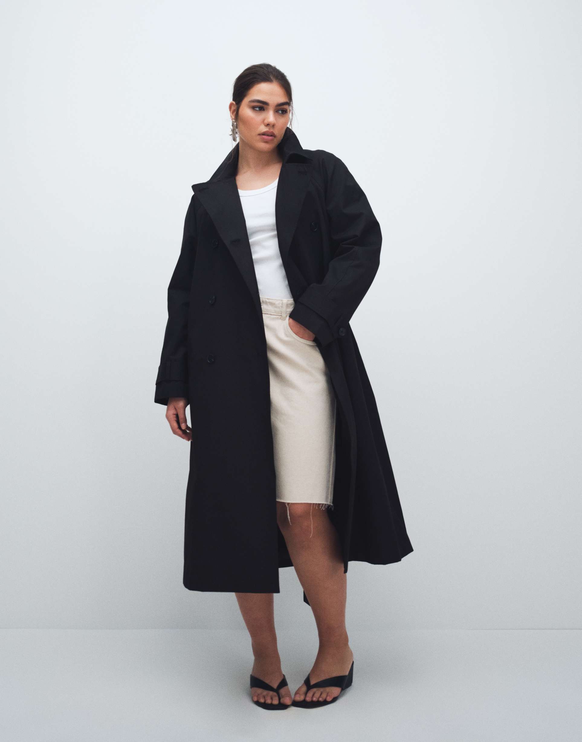 asos design curve longline water repellent trench coat in black
