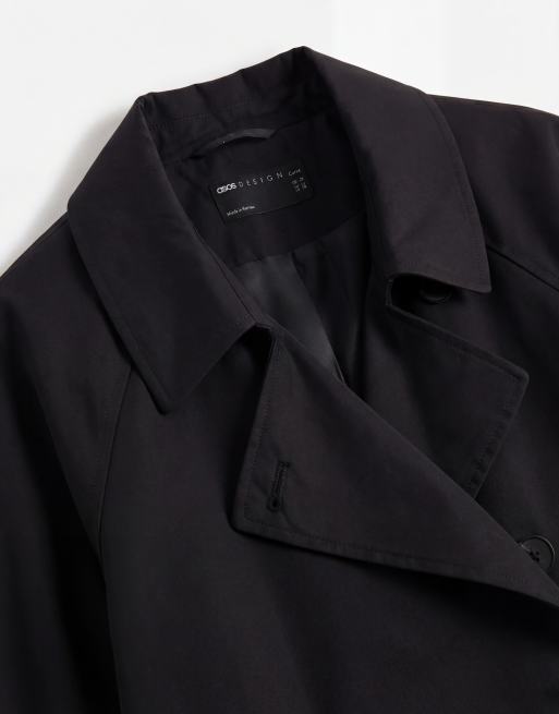ASOS DESIGN Curve longline water repellent trench coat in black, 7 of 7