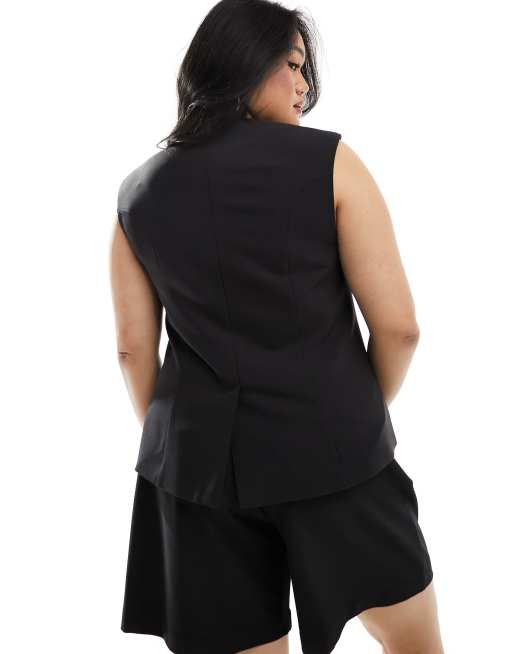 ASOS DESIGN Curve – Longline-Weste in Schwarz mit akzentuierten Schultern, 2 von 4