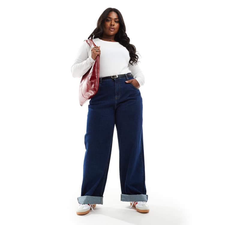 ASOS DESIGN Curve loose jeans with deep turn up cuff in inky