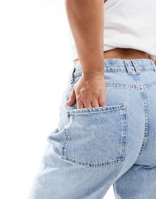 ASOS DESIGN Curve loose jeans with deep turn up in light blue