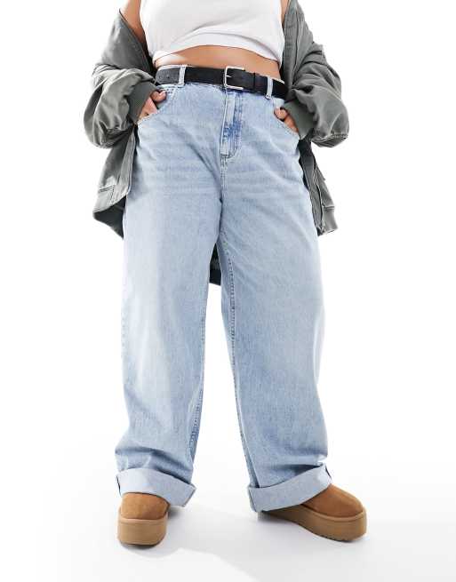 ASOS DESIGN Curve loose jeans with deep turn up in light blue