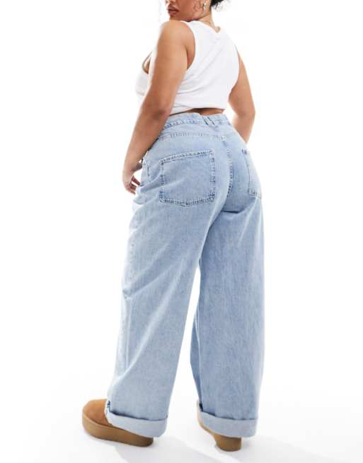 ASOS DESIGN Curve - Losse jeans met brede omslag in lichtblauw, 4 van 5
