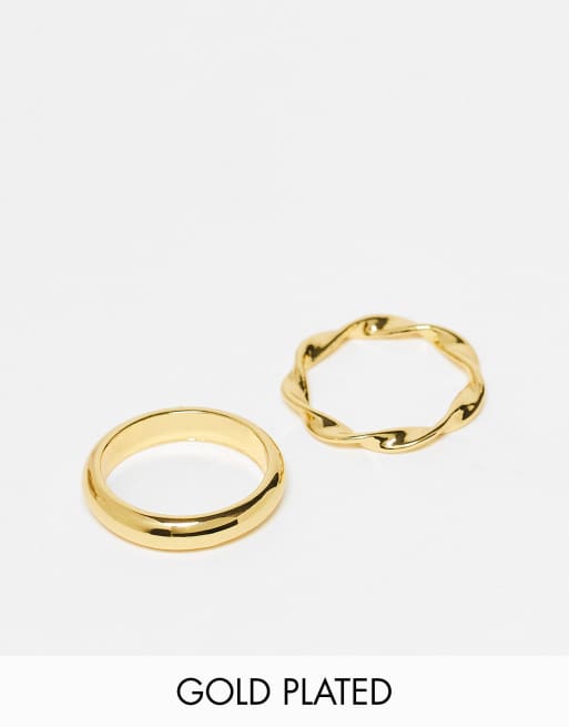 ASOS DESIGN Curve - Lot de 2 bagues en plaqué or 14 carats avec motif torsadé