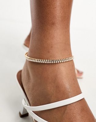 ASOS DESIGN Curve pack of 2 anklets with faux pearl and crystal cupchain - ASOS Price Checker