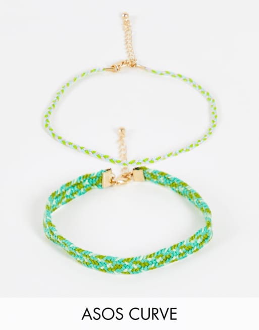 ASOS DESIGN Curve - Lot de 2 bracelets de cheville en fils tressés - Vert