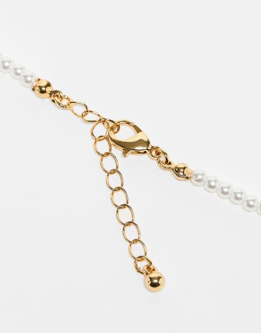 ASOS DESIGN Curve - Lot de 2 bracelets de cheville en plaqué or 14 carats avec maillons fins et perles fantaisie - Doré