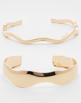 ASOS DESIGN Curve - Lot de 2 bracelets manchettes simples - Doré - view 1