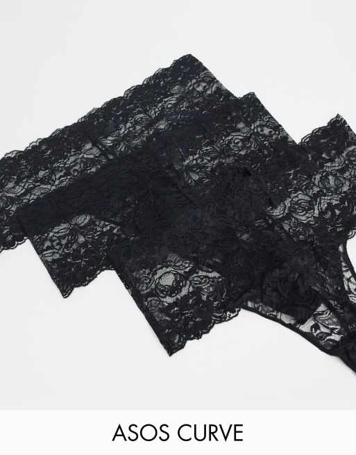 ASOS DESIGN Curve - Lot de 3 strings en dentelle - Noir
