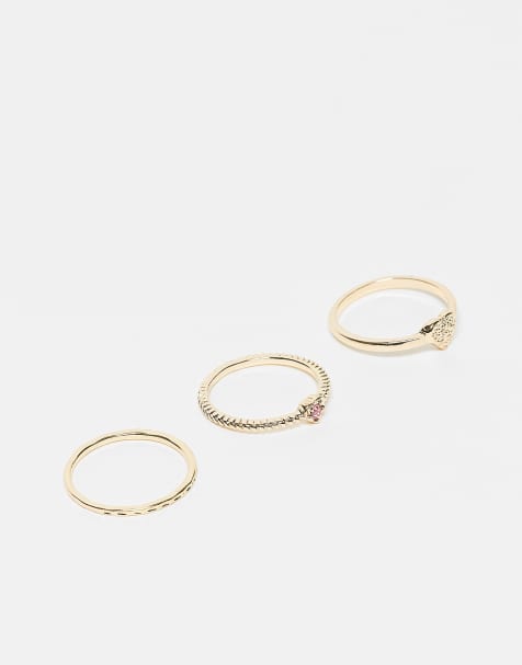 ASOS DESIGN Curve - Lot de 3 bagues avec cœur en cristal rose scintillant - Doré - view 1