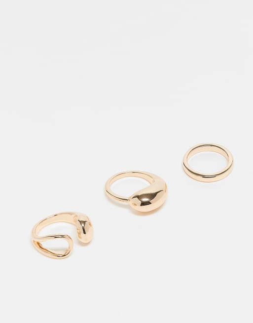 ASOS DESIGN Curve - Lot de 3 bagues enveloppantes minimalistes - Doré