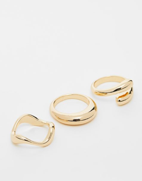 ASOS DESIGN Curve - Lot de 3 bagues minimalistes variées - Doré - view 1