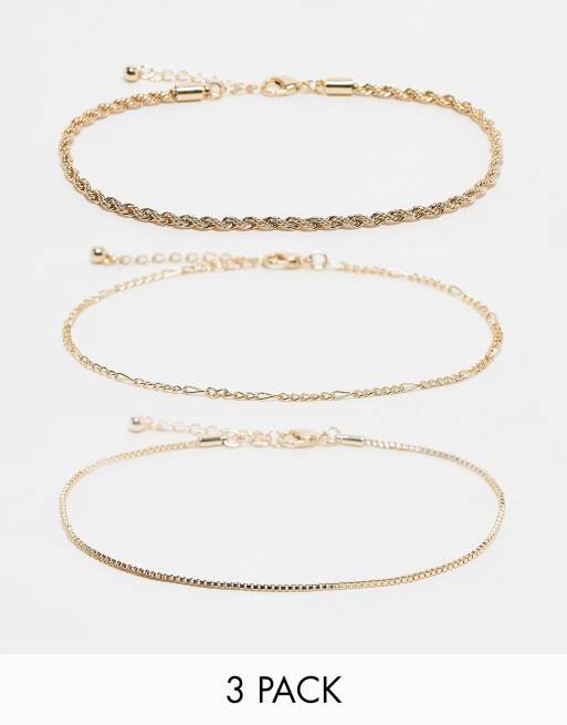 ASOS DESIGN Curve - Lot de 3 bracelets de cheville avec chaînes variées - Doré