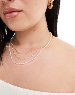 ASOS DESIGN Curve - Lot de 3 colliers avec perles fantaisie et maillons serpent