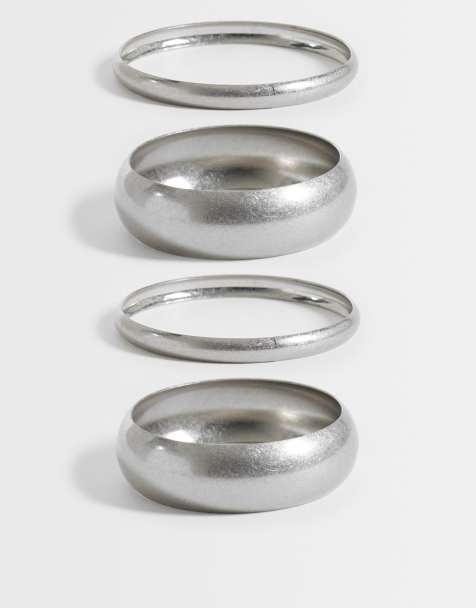 ASOS DESIGN Curve - Lot de 4 bracelets joncs - Argenté brossé - view 1