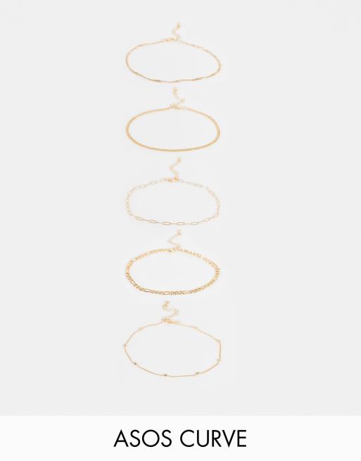ASOS DESIGN Curve - Lot de 5 bracelets de cheville variés - Or