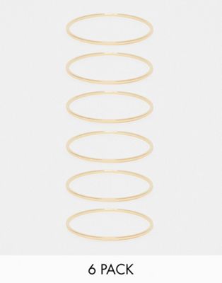 ASOS DESIGN Curve pack of 6 bangle bracelets in slim design in gold - ASOS Price Checker
