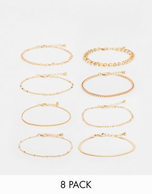 ASOS DESIGN Curve - Lot de 8 bracelets chaîne - Doré