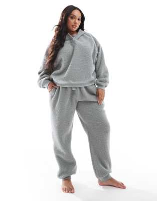 ASOS Curve ASOS DESIGN Curve lounge borg oversized hoodie & jogger set in blue