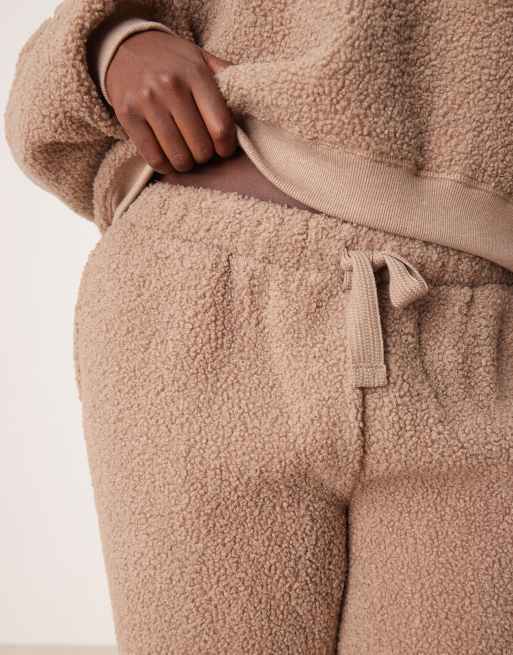 ASOS DESIGN Curve lounge borg oversized hoodie jogger set in taupe ASOS