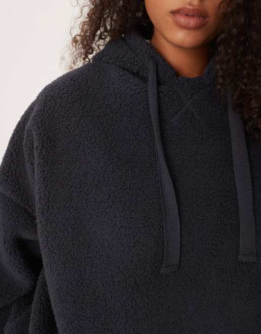 ASOS DESIGN Curve lounge cuddly oversized hoodie & sweatpants set in inky blue, 3 of 4