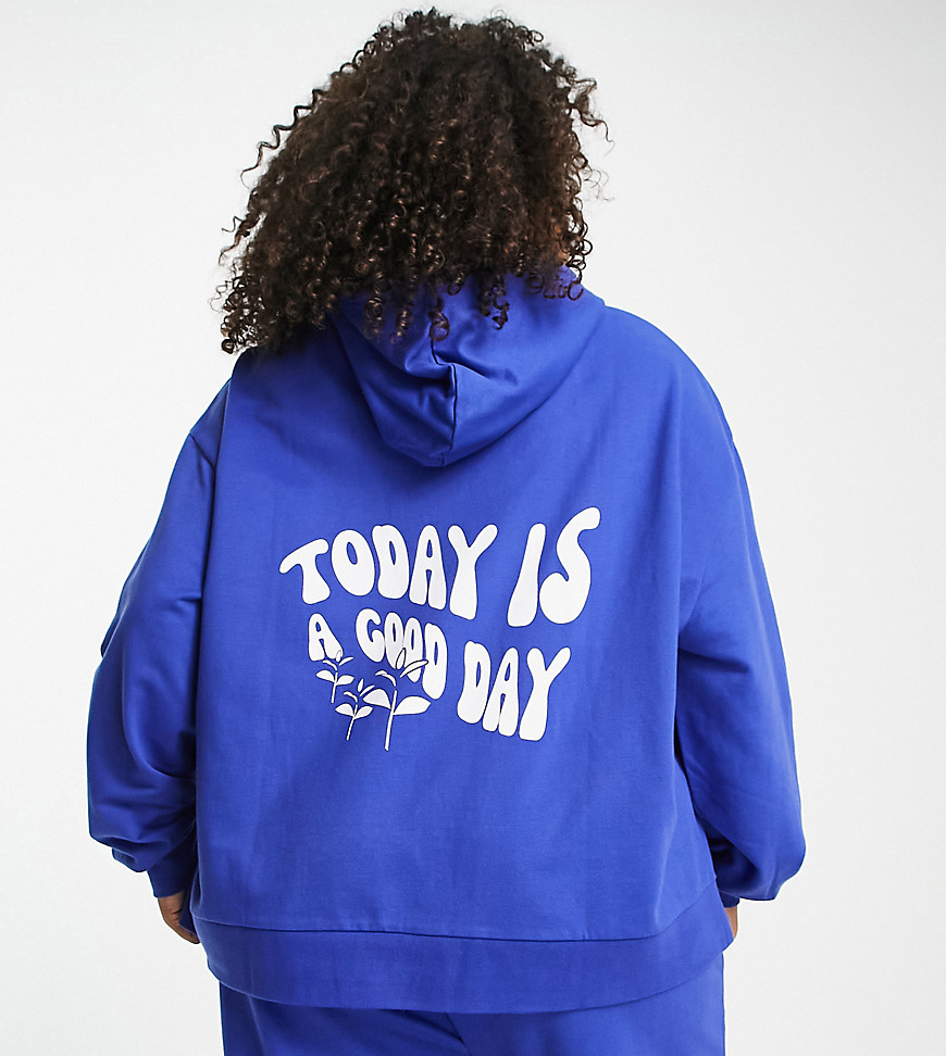 ASOS DESIGN Curve lounge 'Good Day' hoodie in blue - part of a set