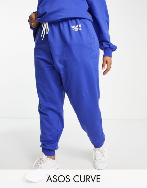 ASOS DESIGN Curve lounge good day trackies in blue (part of a set)