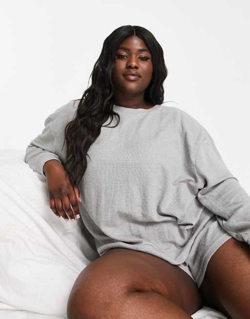 ASOS DESIGN Curve lounge lightweight slubby sweat shorts set in - Main Image