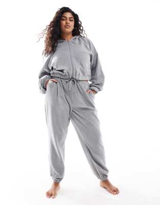 ASOS DESIGN Curve lounge mix 
match fleece sweatpants in light gray