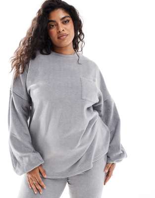 ASOS DESIGN Curve lounge mix & match fleece sweatshirt in light gray