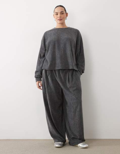ASOS DESIGN Curve lounge mix & match lichtgewicht fleece ballonjogger in antracietgrijs - view 1