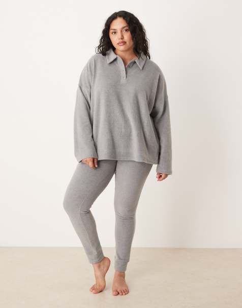 ASOS DESIGN Curve lounge mix & match lightweight fleece legging in light grey - view 1