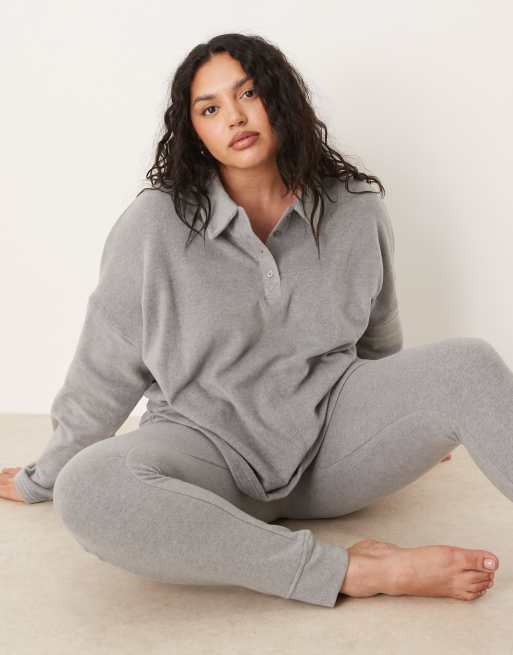 ASOS DESIGN Curve lounge mix & match lightweight fleece legging in light grey, 2 of 4