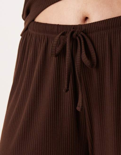 ASOS DESIGN Curve lounge mix & match rib wide leg pants in chocolate brown, 2 of 4