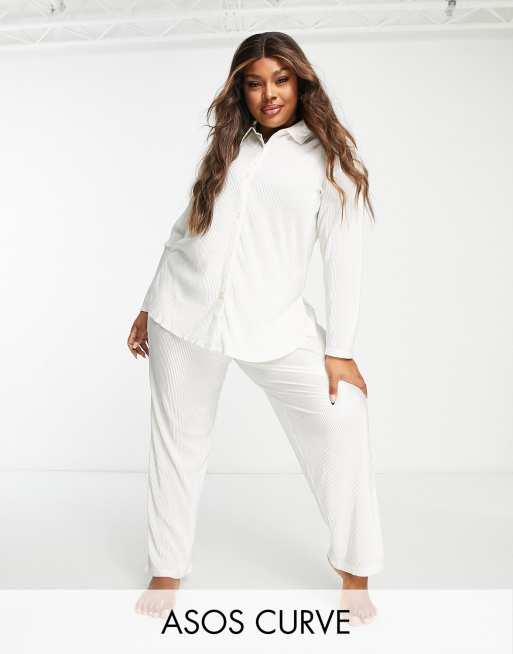 Tall Soft Rib Collar Tee Wide Leg Pants Lounge Set