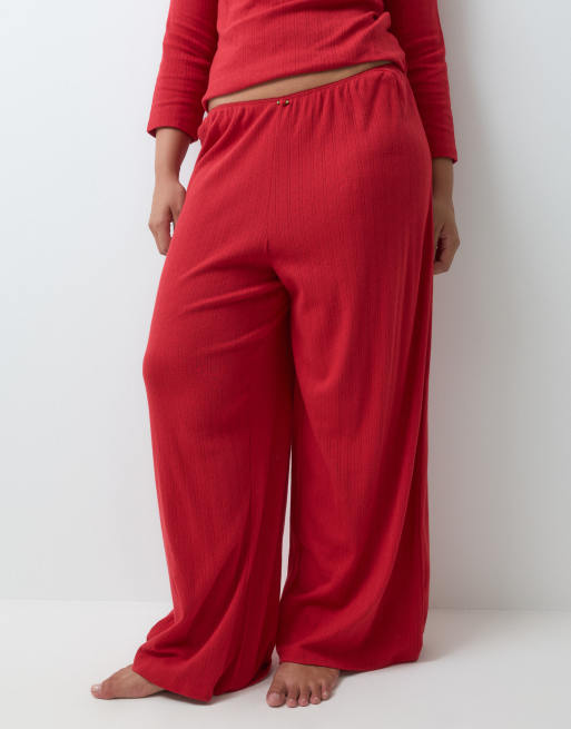 ASOS DESIGN Curve lounge pointelle pyjama trouser in red, 3 of 5