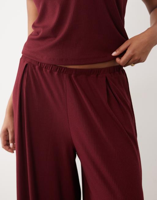 ASOS DESIGN Curve lounge ribbad mix & match vida pyjamasbyxor i burgundy, 3 av 4
