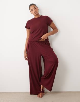 Asos Curve Asos Design Curve Lounge Ribbed Mix & Match Wide Leg Pajama Bottom In Red