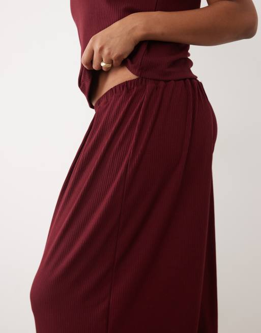 ASOS DESIGN Curve Lounge-Rippmix & Match Wide-Leg-Pyjamahose in Burgunderrot, 4 von 4