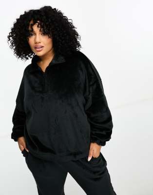 ASOS Maternity ASOS DESIGN Curve lounge super soft fleece zip up sweat & jogger set in black