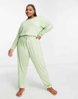 Asos Curve Asos Design Curve Lounge Super Soft Jumpsuit In Sage-neutral