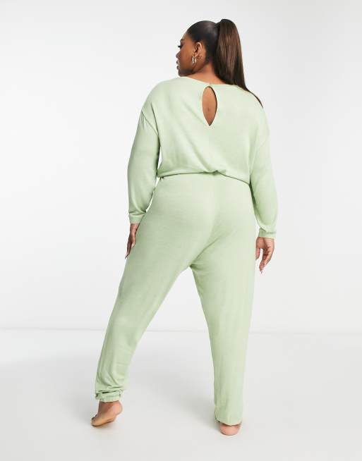 ASOS DESIGN Curve lounge super soft jumpsuit in sage, 2 of 4