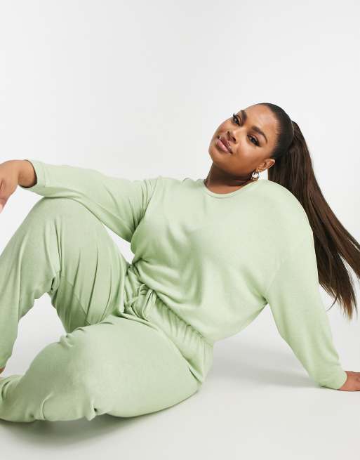 ASOS DESIGN Curve lounge super soft jumpsuit in sage, 4 of 4