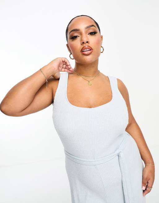 ASOS DESIGN Curve lounge super soft ribbed square neck jumpsuit in - Main Image