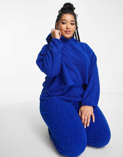 ASOS Asos Design Maternity Cozy Lounge Borg Hoodie & Sweatpants Set in Blue